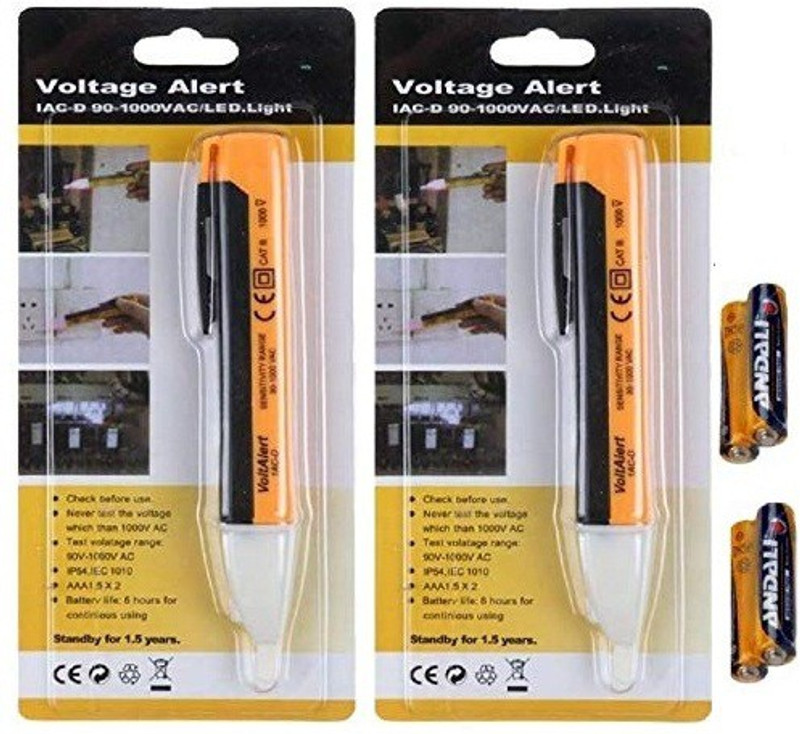 Divinext 2pc With Light & Sound Electric AC Voltage Alert Detector Tester Test Pen 90-1000v Voltage Tester Voltage Meter Non Contact Electric Voltage Power Detector Electrical Testing Pen Tester Multimeter Induction Test Pencil Analog Voltage Tester
