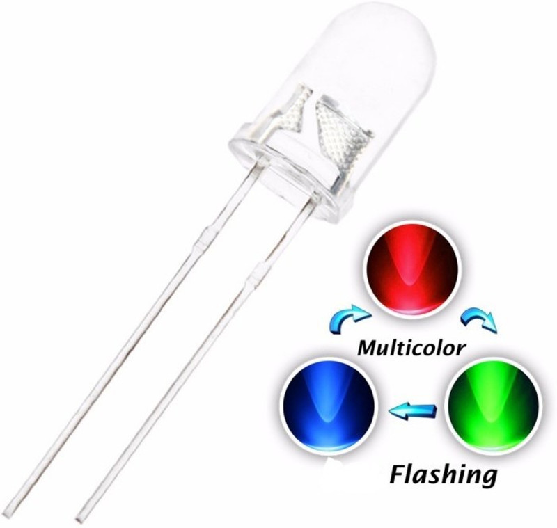 gobagee Branded 5mm RGB Super Bright Fast Flashing LED Red Green Blue, Transparent Total 100 Pieces Light Electronic Hobby Kit