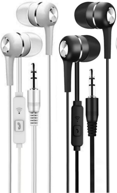 Meyaar Combo Pack of 2 Headset Made-In-India Headset Headphone with Mic Wired(White, Black, In the Ear)