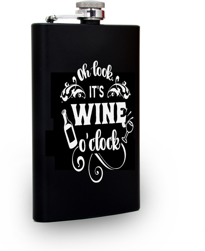 TRAQ WORKING FROM NINE TO WINE ENGRAVED STAINLESS STEEL POCKET LIQUOR FLASK Hip Flask(230 ml)