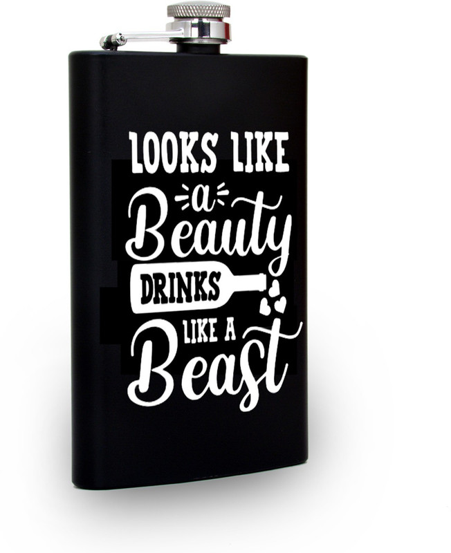 TRAQ LOOKA LIKE A BEAUTY DRINK LIKE A BEAST ENGRAVED STAINLESS STEEL POCKET LIQUOR FLASK STAINLESS STEEL Hip Flask(230 ml)