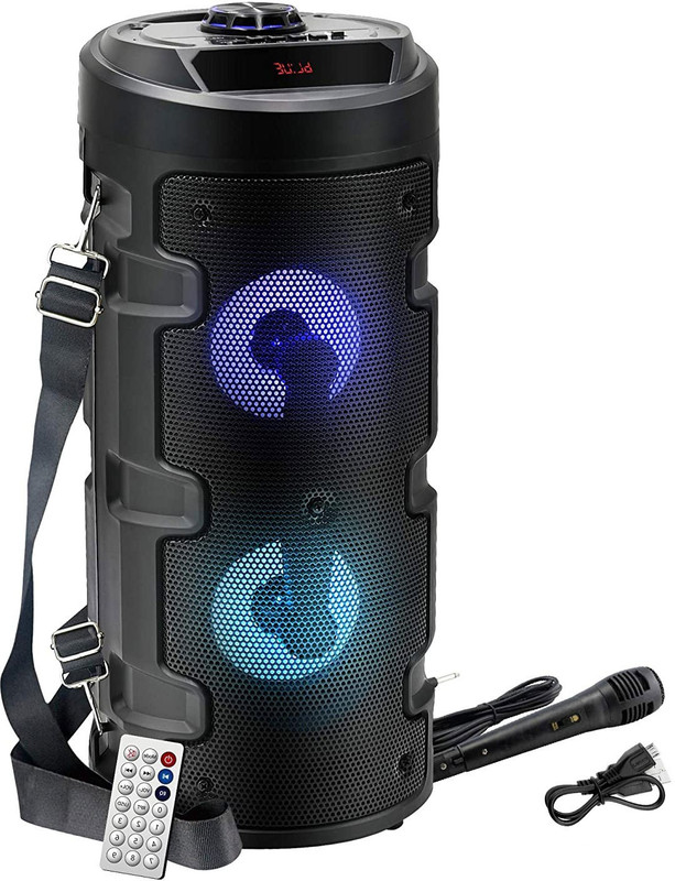 Techobucks High quality Wireless Bluetooth Super Bass Portable Party Speaker with RGB Lights, Wired Mic, Remote Control, FM Radio & Aux in/USB/TF Card Reader Input 20 W Bluetooth PA Speaker(Black, Stereo Channel) Techobucks High quality Wireless Bluetooth Super Bass Portable Party Speaker with RGB Lights, Wired Mic, Remote Control, FM Radio & Aux in/USB/TF Card Reader Input 20 W Bluetooth PA Speaker(Black, Stereo Channel)