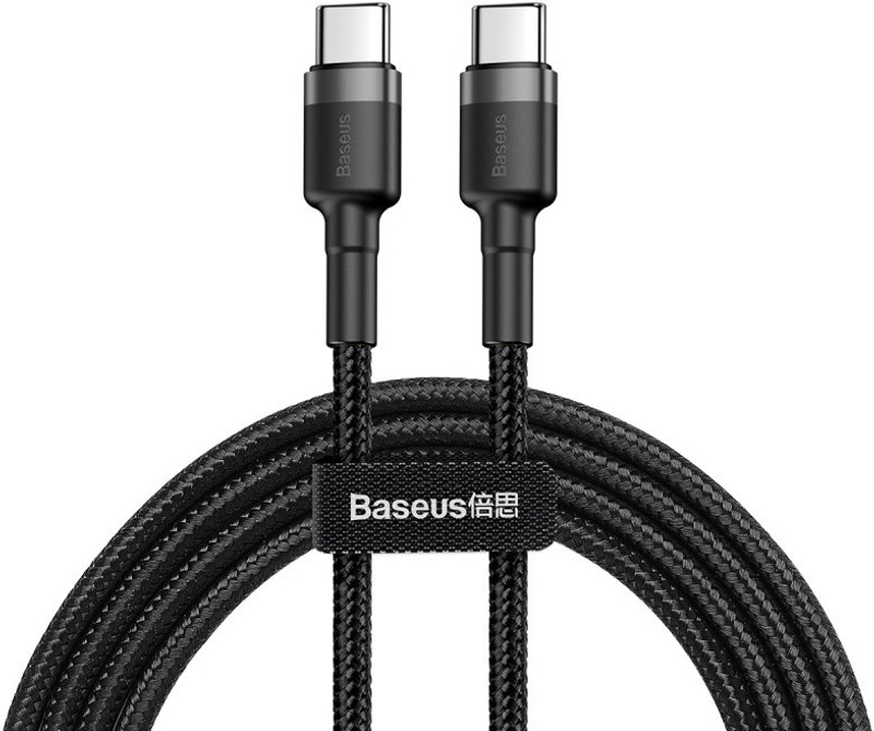 Baseus USB Type C Cable 2 A 1 m Aluminium Type C to Type C 2.0 60W PD Charging for Laptops and Smartphones(Compatible with mobile, laptops, Grey, Black, One Cable)