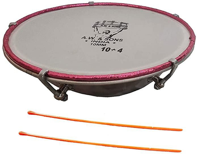 new jaibharat musicals Steel Dhol Tasha Drum 10 inch (10x4) with Stick Nut & Bolts Dholak(Silver)