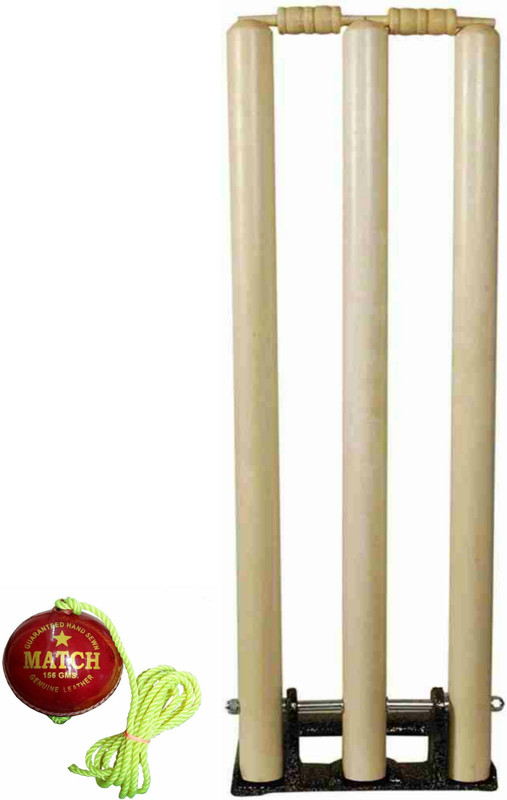 HACKERX Brown Cricket Wooden Spring Back Stump Set with White Leather Cricket Ball Cricket Kit