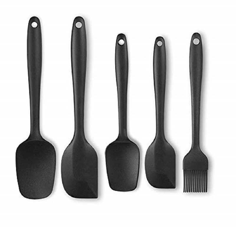 INKULTURE 5 Piece Kitchen Tool Silicone Spoonula, Spatula and Basting Brush, Heat Resistant and Non-Stick Cookware Cooking Utensil Set, Dishwasher Safe, Black Kitchen Tool Set(Black, Spatula, Brush)