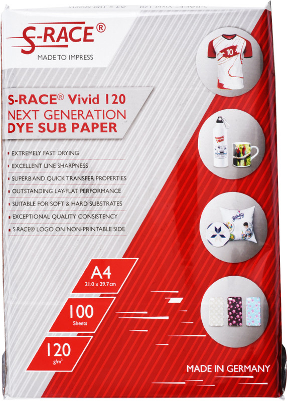 S-RACE Vivid Dye Sublimation Paper 120GSM (A4 size, 100 sheets, 210x297mm) Dye Sublimation Paper A4 120 gsm Sublimation Mug Printing Paper(Set of 1, White)