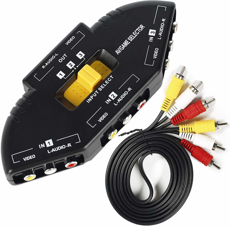 microware AV Switch Box 3 Way Outlets Converter and RCA Cord Video Audio AV Switcher Selector AV-33 Black Media Streaming Device(Black)