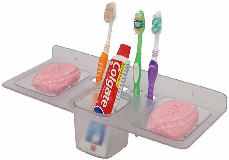 Sellzy 4 in 1 Soap Case Holder Plastic Toothbrush Holder(Clear, Wall Mount)