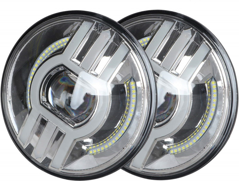 ALLEXTREME EX7IWH2 7 Inch Full Ring Round LED 75W Headlight with High Low Beam Light Halo Angel Eyes DRL Head Lamp Projector Lens