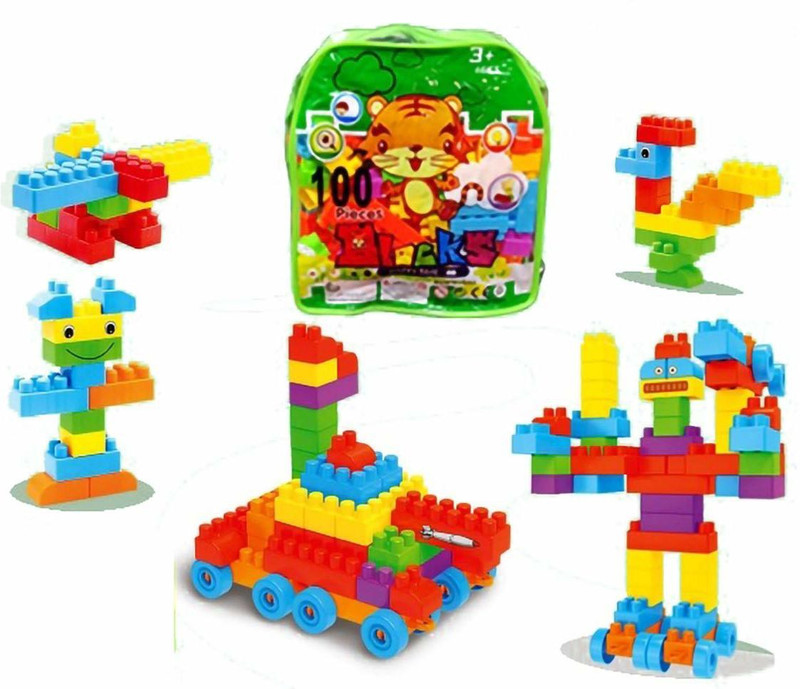 RVM Toys 100 Pcs Big Size Building Blocks for Small Kids Toddlers with Bags and Wheels Bigger Than Lego Blocks Gift Toy(Multicolor)