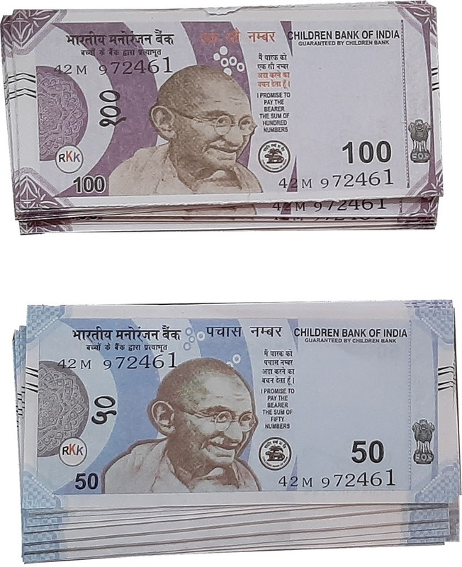 VK MART printed Indian fake Currency notes look like real money. ( Rs.50, Rs.100 Notes 200pc) Children Dummy fake Notes for kids. Money Gag Toy(Multicolor)