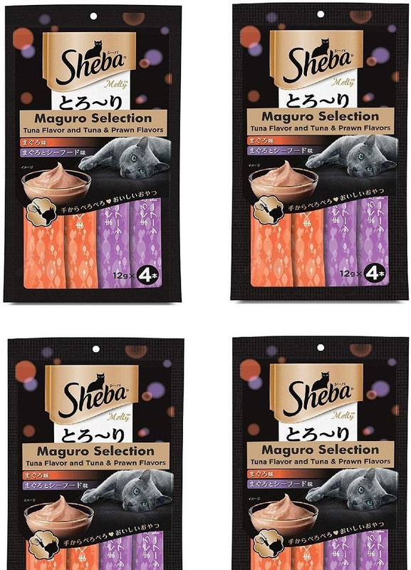 Sheba SHEBA MAGURO SELECTION 4 PACK TREATS FOR CATS BY AQUATICA FISHES (TUNA FLAVOR AND TUNA & PRAWN FLAVORS 48 X 4 PCS EACH)... Tuna, Prawn, Chicken 0.192 kg (4x0.05 kg) Wet Adult, Young, Senior Cat Food