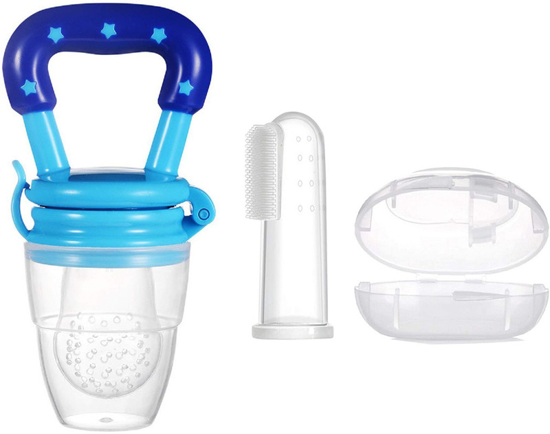 Wishland Combo Pack of Fruit Feeder Pacifier & Baby Finger Brush with Tongue Cleaner||Silicone Fruit Nibbler|| Silicone Baby Brush|| Baby Tongue Cleaner||100% BPA Free(Combo Pack of 2) Teether and Feeder(White)