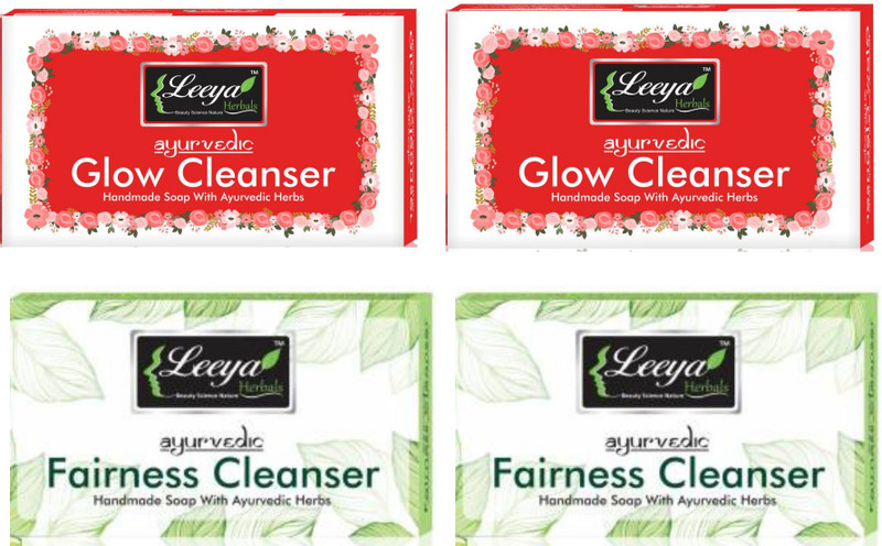 Leeya Fairness Cleanser Neem Soap (2 x 100 g) + Glow Cleanser Rose and Vitamin E (2 x 100 g) for men & women normal oily dry combination skin Shaving Soap(400 g)