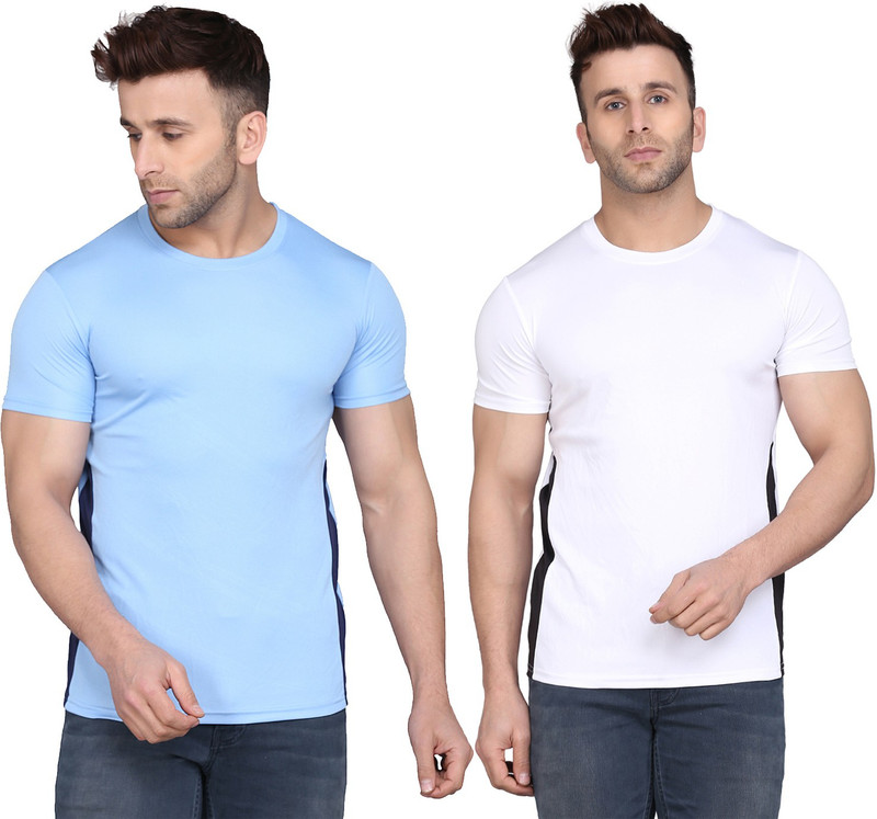 TQH Solid Men Round Neck White, Light Blue T-Shirt(Pack of 2) TQH Solid Men Round Neck White, Light Blue T-Shirt(Pack of 2)