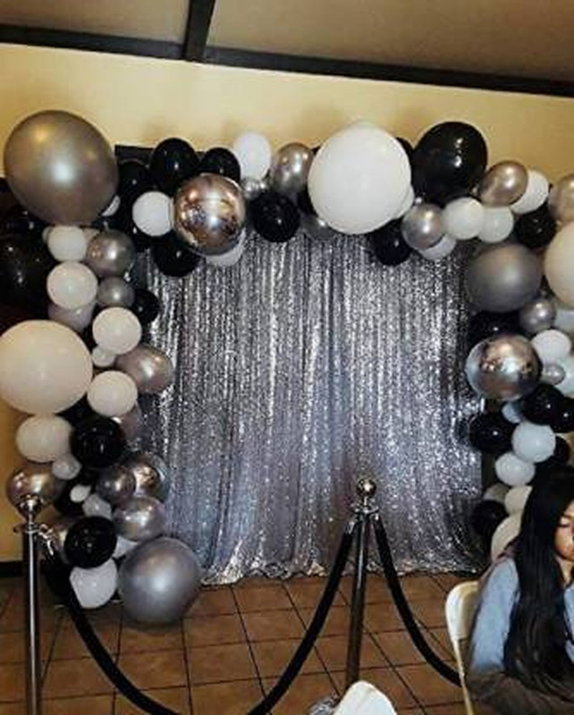 SHREE KALI Solid 1 PACKET 2 PCS HD SHINE CURTIAN SILVER + HD MATELLIC BALLOON SILVER BALCK WHITE 100 Balloon(Black, White, Silver, Pack of 102)