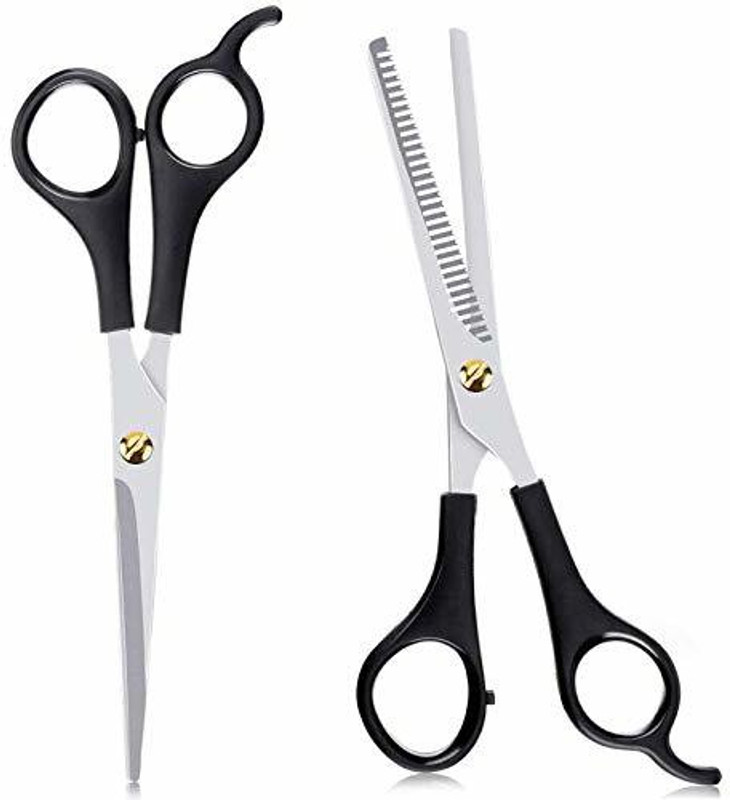 Doberyl Sharp 6.5 inches Professional Hair Cutting Scissors Set, Black Stainless Steel Barber Shears + Thinning/Texture Hairdressing Shears, Hair Cutting Kit for Kids Men Women (Set of 2) Scissors(Set of 2, Black)