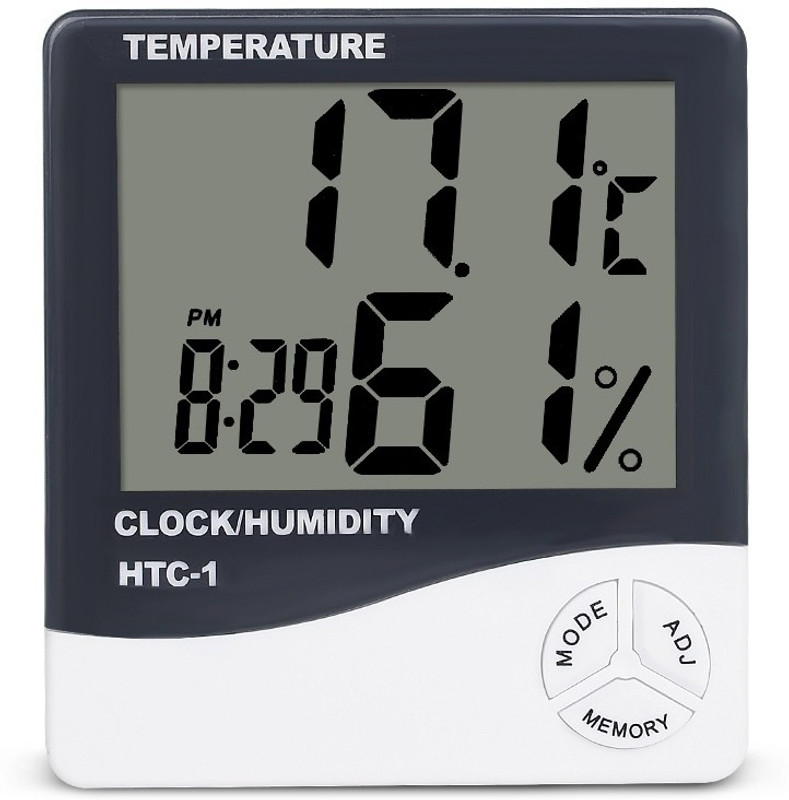 Nika HTC-1 Hygrometer Electronic Thermo Hygro with Touch Screen & Backlight Humidity Meter Tester + Temperature Meter + Alarm Clock + Time Temperature Humidity Time Alarm Clock Pinless Digital Moisture Measurer(1 mm)