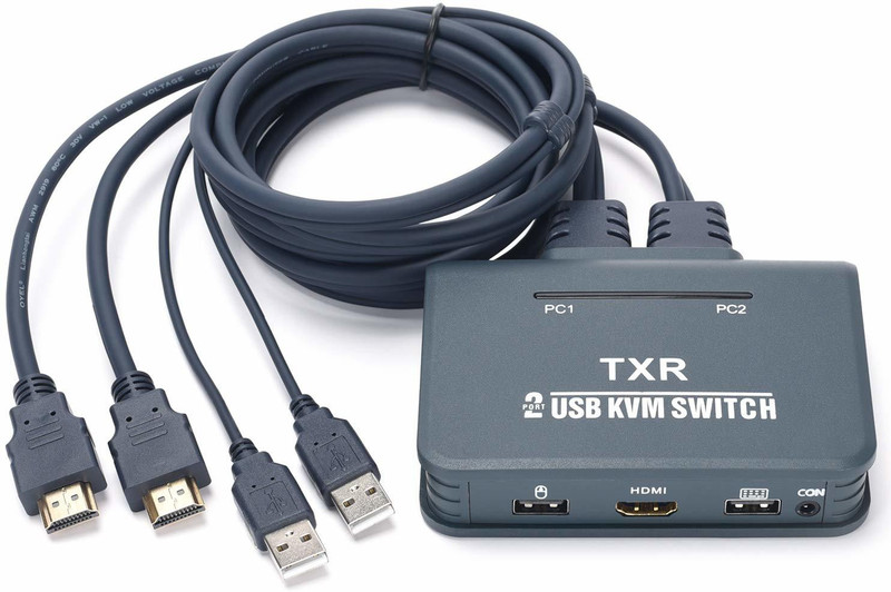 microware 2-Port USB HDMI Switcher KVM Keyboard Mouse HDMI Switch and Cable Dual Display Switch Controller Media Streaming Device(Black)