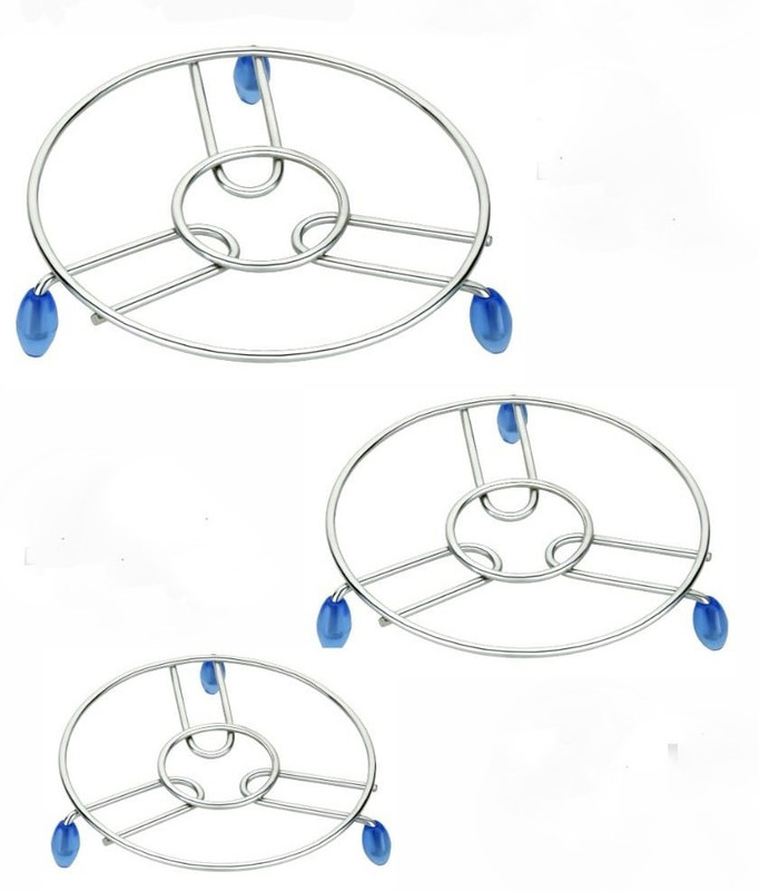 Puno Stainless Steel Hot Pot stand, 3 Piece Set(185mm,148mm,105mm)/Hot Utensil Stand/Hot Matt Crome Plated Trivet(Pack of 3)