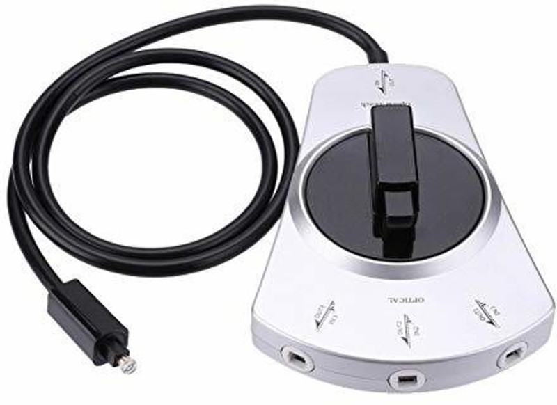 microware 3 Way In/Out Digital Toslink Optical Audio Splitter Manual Switch with 2.6ft Fiber Optic Cable-Black Media Streaming Device(Black)