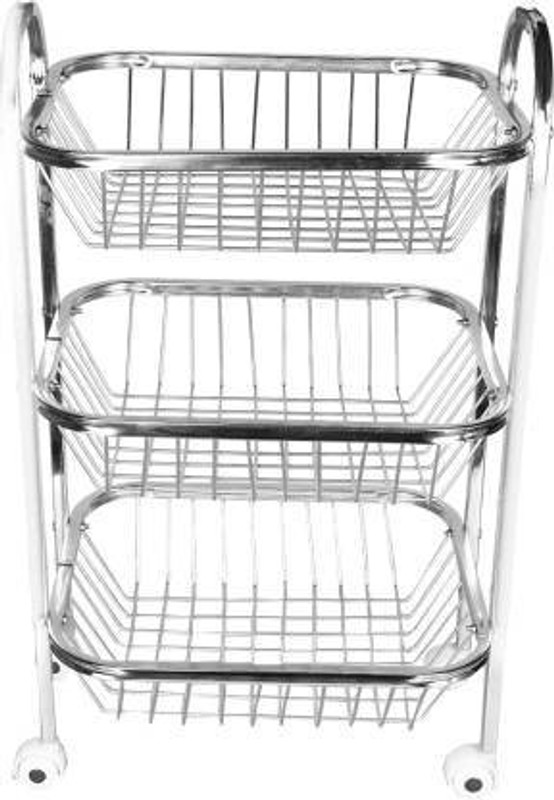 Dream Mart 3 Layer Square Vegetable and Fruit Trolley/Basket/Stand For Modern Kitchen Storage Rack Stainless Steel Kitchen Trolley Stainless Steel Kitchen Trolley(DIY(Do-It-Yourself))