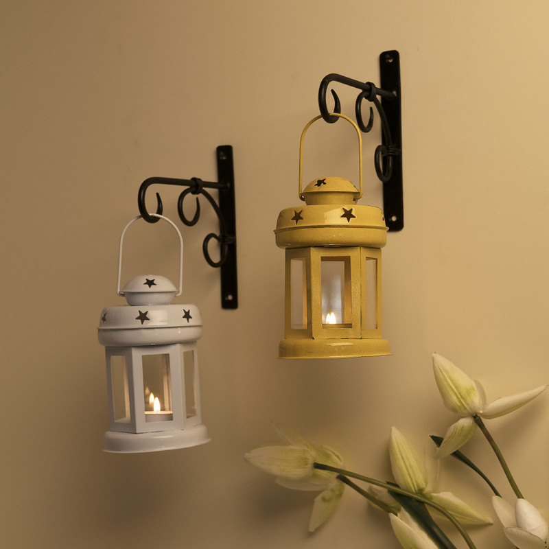 Flipkart SmartBuy Star Light Decorative Metal Lantern Indoor/Outdoor Hanging Lantern, Set of 2 Designer Candle Tealight Holder, White Metal Table Lantern(16 cm X 10 cm, Pack of 2)