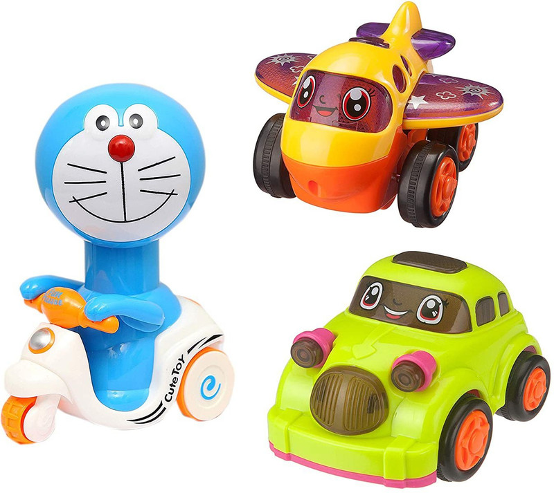 K A Enterprises Combination Set -Doraemon Scooter+ Cute Car + Mini Aeroplane – Toys for Toddlers, Baby, Kids, Child (3 Piece)(Multicolor)