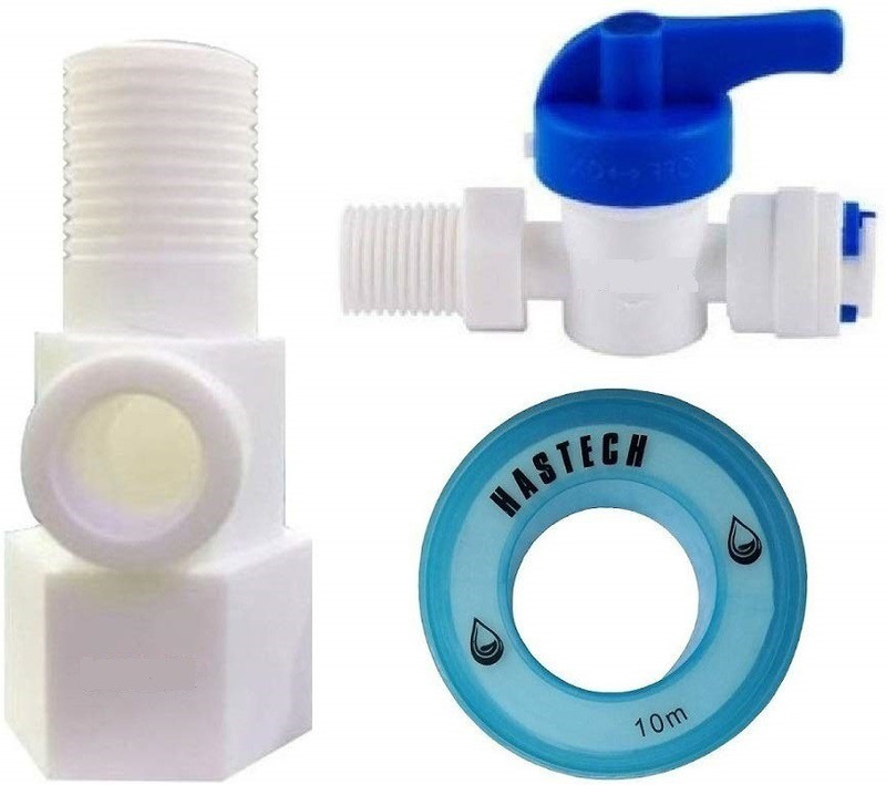 OPZET INDIA Plastic Inlet Valve/Connector with Coupling, 1/4" Size, 15 Meter Teflon Tape +"For Ro/Uv/Water Filter Purifier (D.V.Set) Solid Filter Cartridge(0.5, Pack of 1)