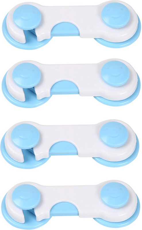 Safe-o-kid Easy to Use, Dotted with Smiley Ends Child Proof Cabinet Lock (Pack of 4)(WHITE & BLUE)