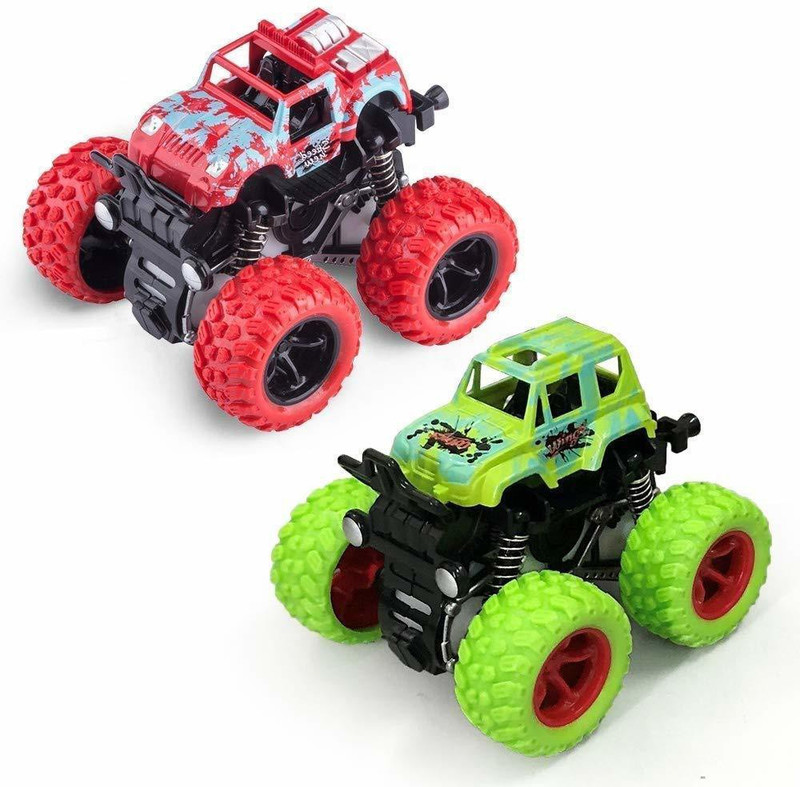 TWS 4pc 4WD Mini Monster Trucks Friction Powered Cars for Kids Big Rubber Tires Baby Boys Super Cars Blaze Truck Children Gift Toys Mini Rock Crawler (Set of 4) (Multicolr, Pack of: 4)(Multicolor)