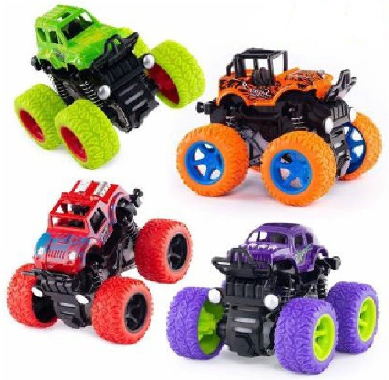 SALEOFF Mini Monster Trucks Friction Powered Unbreakable Cars for Kids Big Rubber Tires Baby Boys Super Cars Blaze Truck Children Gift Toys(Red, Purple, Orange, Green)