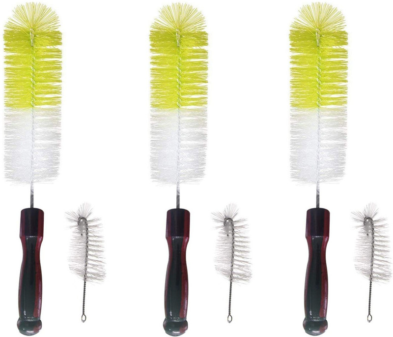 Vararo Bottle Cleaning Nylon Brush 12" Long x 2.17" Extra Wide Cleaner for Washing Decanter Thermos Flexible Bendable Brushes Household Cleaning Wood handle,Set of 3pcs(Multicolor)