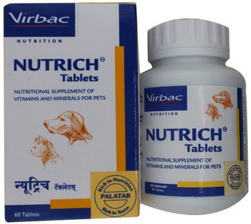 Virbac NUTRICH TABLETS FOR DOGS AND CATS 60 TABS Pet Health Supplements(60 Pieces)