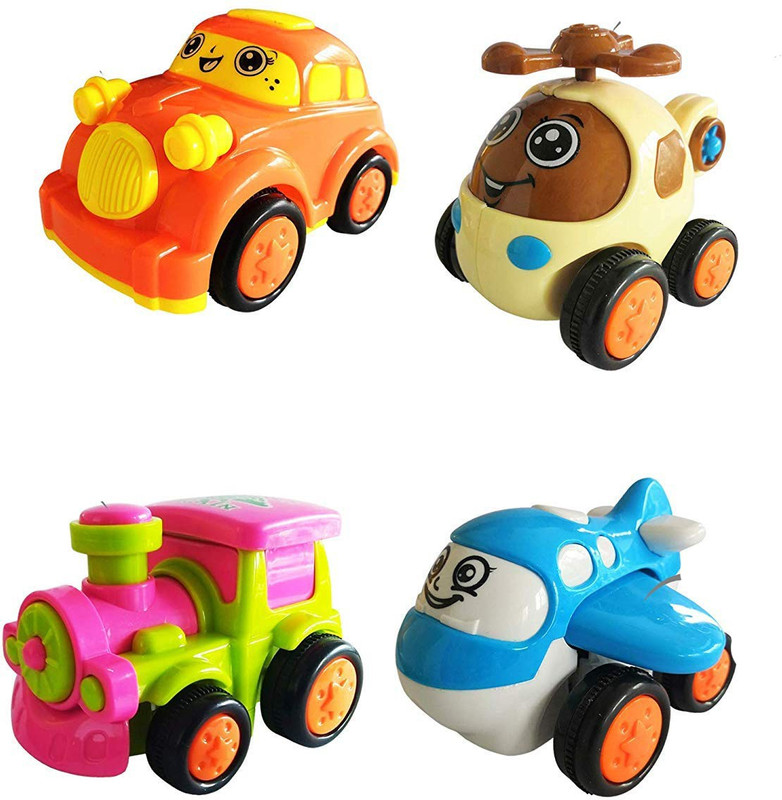 K A Enterprises Set of 4 Unbreakable Friction Powered Toys for Kids with Realistic Movements (Car Plane Helicopter Engine)(Multicolor, Pack of: 4)