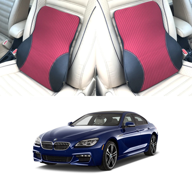 Oshotto Black, Red Fabric, Leatherite Car Pillow Cushion for BMW(Rectangular, Pack of 1)