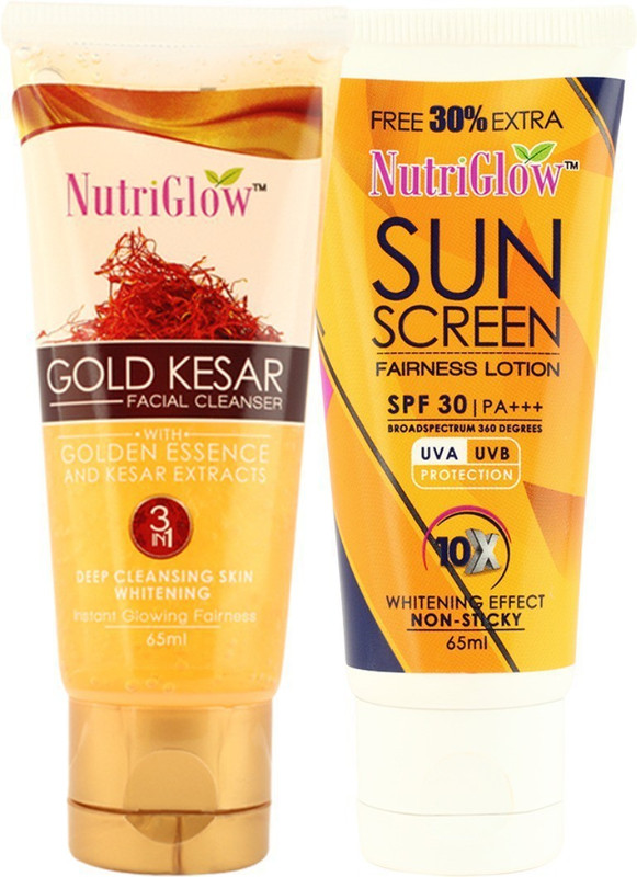NutriGlow Gold Kesar Facial Cleanser & Sunscreen SPF40 PA+++ (65ml each)(4 Items in the set)