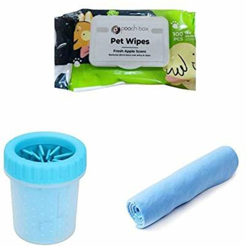 Woofy Dog Combo Pack Bath Towel, Wet Pet Wipes & Pet Foot Washing Cup Paw Cleaner Pet Ear Eye Wipes(Pack of 100)