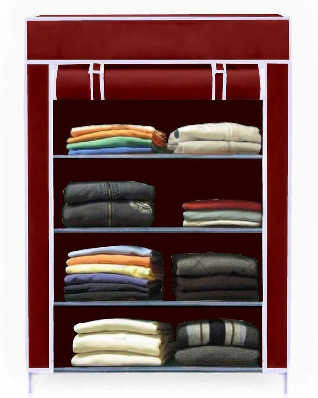 SHREESAKET Collapsible Wardrobe STRONG PVC PIPE Carbon Steel Collapsible Wardrobe(Finish Color - MAROON, DIY(Do-It-Yourself))