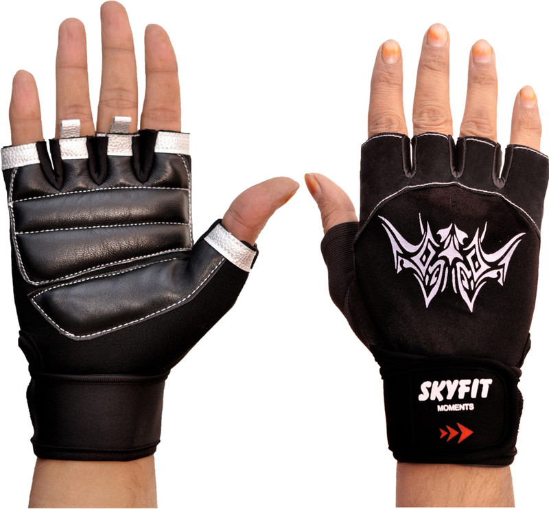 SKYFIT GYM WORKOUT AND SPORTS EXERCISE GLOVES Gym & Fitness Gloves(BLACK & WHITE)