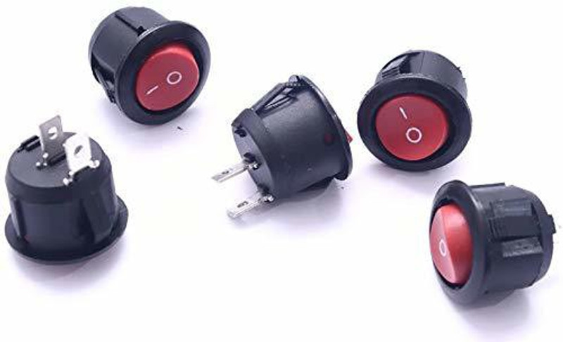 ABC Red Light SPST 2-Pin ON/Off Round Boat Rocker Switch AC 6A 250V 10A 125V Smart Switch(Black)