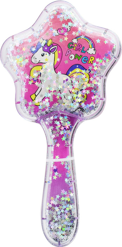 Asera Cute Unicorn Theme with Glittery Star Hair Brush Massage Comb Shower Hair Brush Styling Tools with Glittery Stars for Girls Birthday Gift (Set of 1)