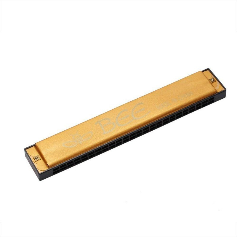 BAPC Music Mouth Organ 24 Holes Key of C With 48 Tones Metal Harmonica (Yellow)(Black)