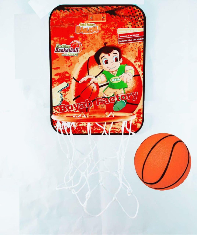 Buyab factory Round Adjustable Basket Ball Kit with Hanging Wooden Board Stand for Kids (Multi Color ) Board May Vary. 1 sat Basketball, Pack of 1 Set Multi shark Basketball