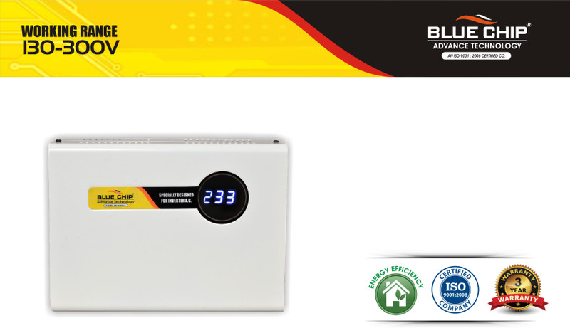 BLUECHIP Voltage Stabilizer for Upto 1.5 Ton AC for Home with Digital Display and Metallic Body ( 4kVA , Working Range - 150-300 V , Wall Mount) Voltage Stabilizer for Upto 1.5 Ton AC for Home with Digital Display and Metallic Body ( 4kVA , Working Range - 150-300 V(Off-White)