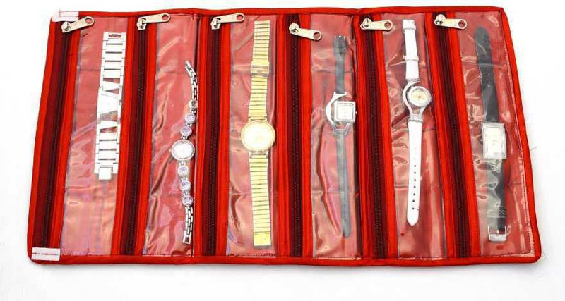AKR Wrist Watch Case/Watch Box/Watch Holder/Watch Organizer/Storage Box with Transparent Window for Watches and Bracelets 6 compartment Watch Box (Maroon, Holds 6 Watches) Watch Box(Red, Holds 6 Watches)