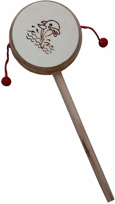 Spocco Wooden Damru Toy - Kid's Musical Instrument | Best Gift Idea Rattle(Brown)