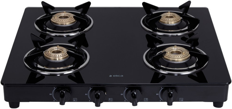 Elica Elica Vetro Glass Top 4 Burner Gas Stove (594 Ct Vetro Black) Glass Manual Gas Stove