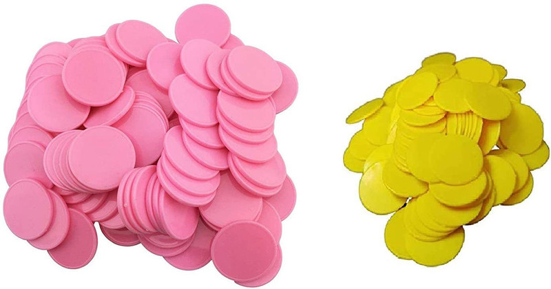 MOREL PLASTIC PLAIN TOKEN COIN, CHIPS FOR BOARD GAMES AND OTHER USES, ROUND SHAPE PLASTIC PLAIN TOKEN ( 100 COIN EACH COLOR ) MULTICOLOR PRODUCT PACK 2(Pink, Yellow)
